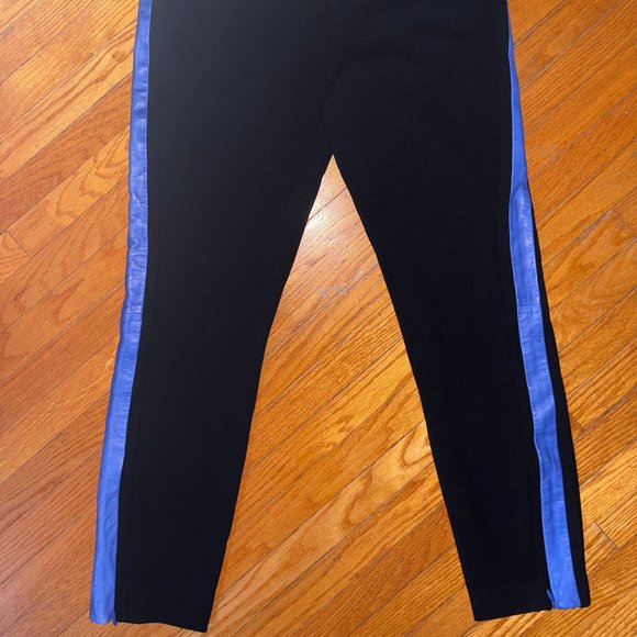 Diane Von Furstenberg Black Leggings with Blue Leather Trim Sz 12 - Picture 4 of 9